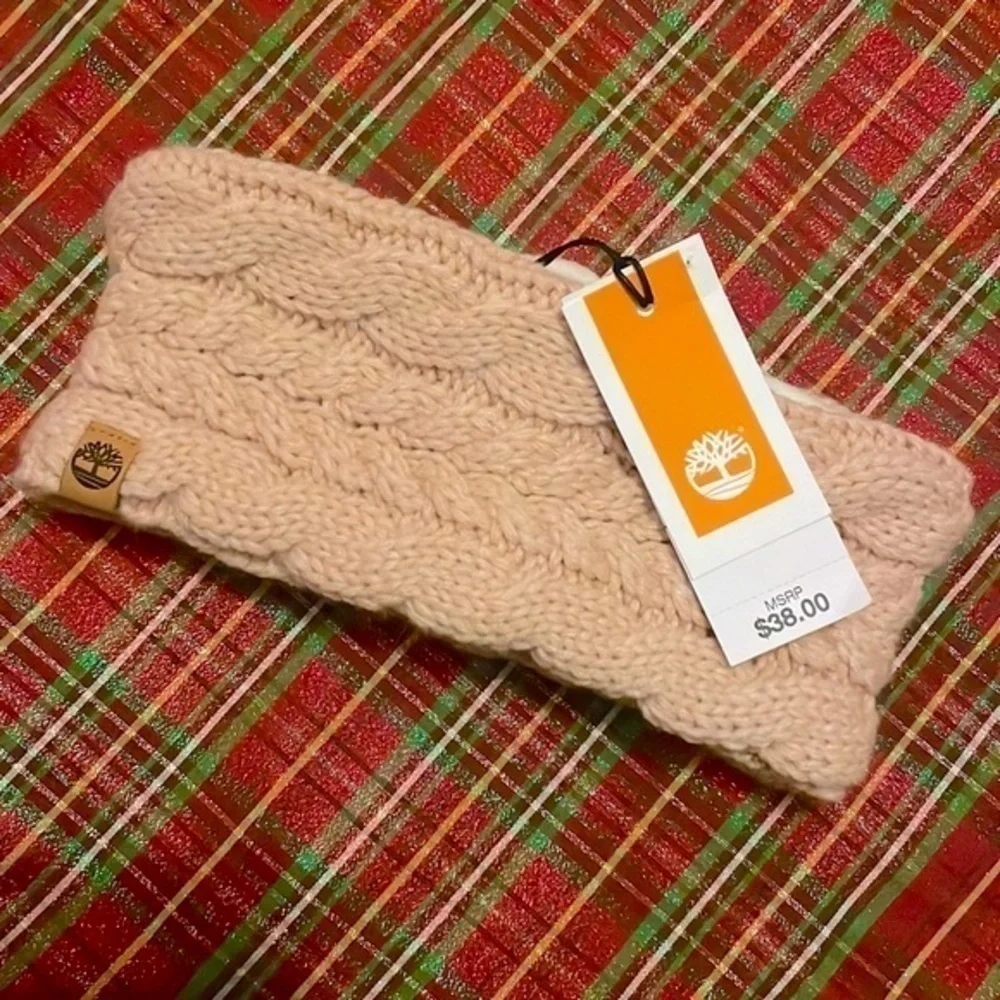 Brand New Timberland Cable Knit Earband Pale Pink Headband Soft Fleece Interior